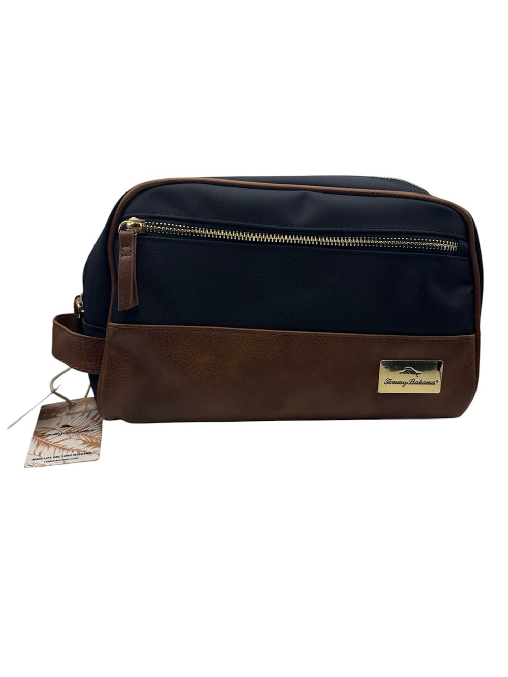 TOMMY BAHAMA New Unisex Toiletry Bag Blue Brown Travel Dopp Kit Zip Organizer
